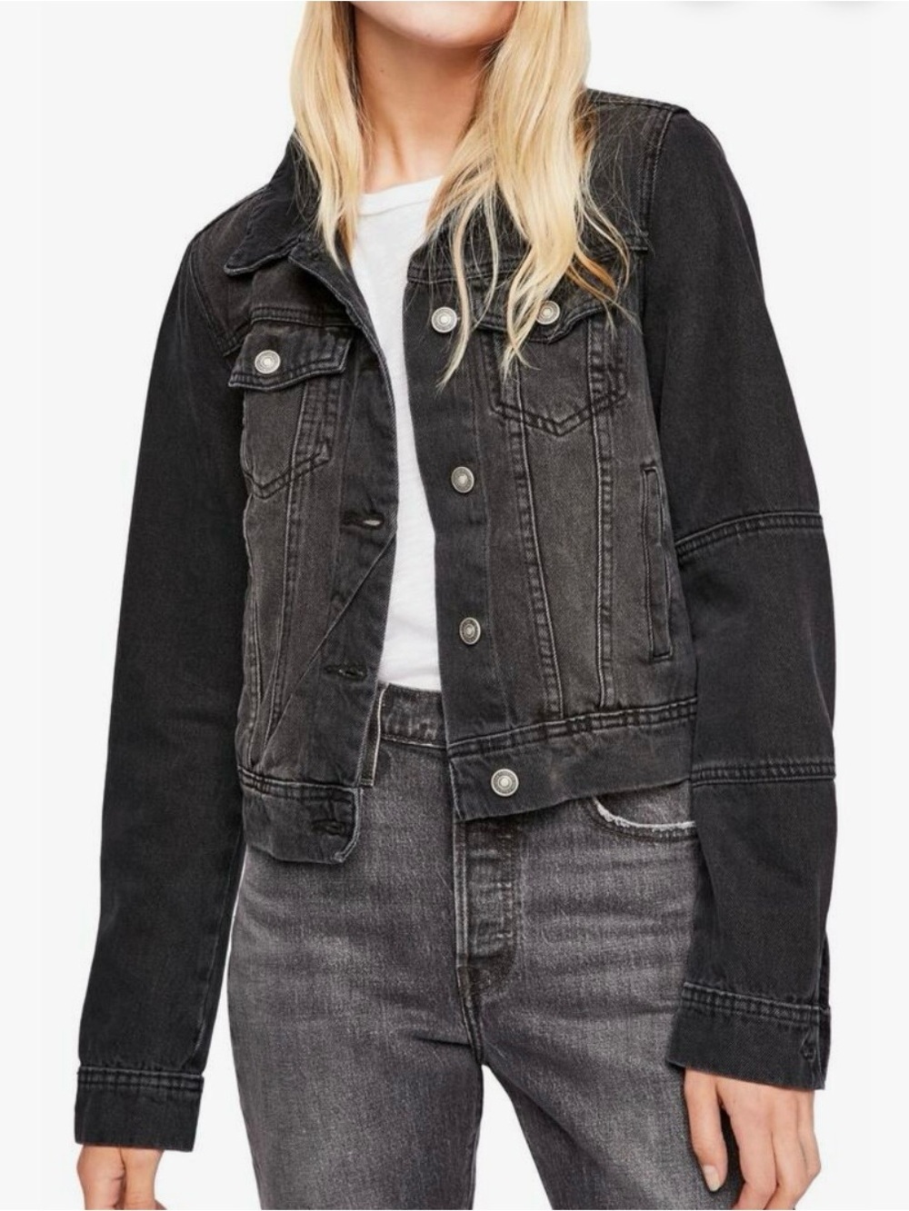 Free People Rumors Denim Jacket in Black